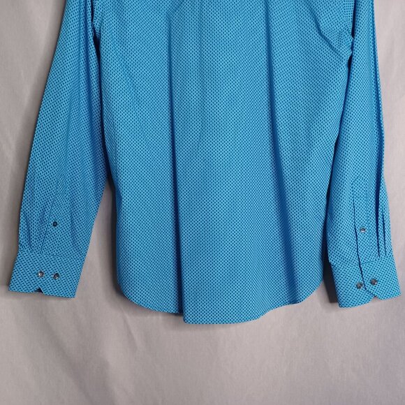 Bugatchi Shaped Fit Shirt Mens Medium Teal Blue Long Sleeve Button Down Luxury - Picture 6 of 8